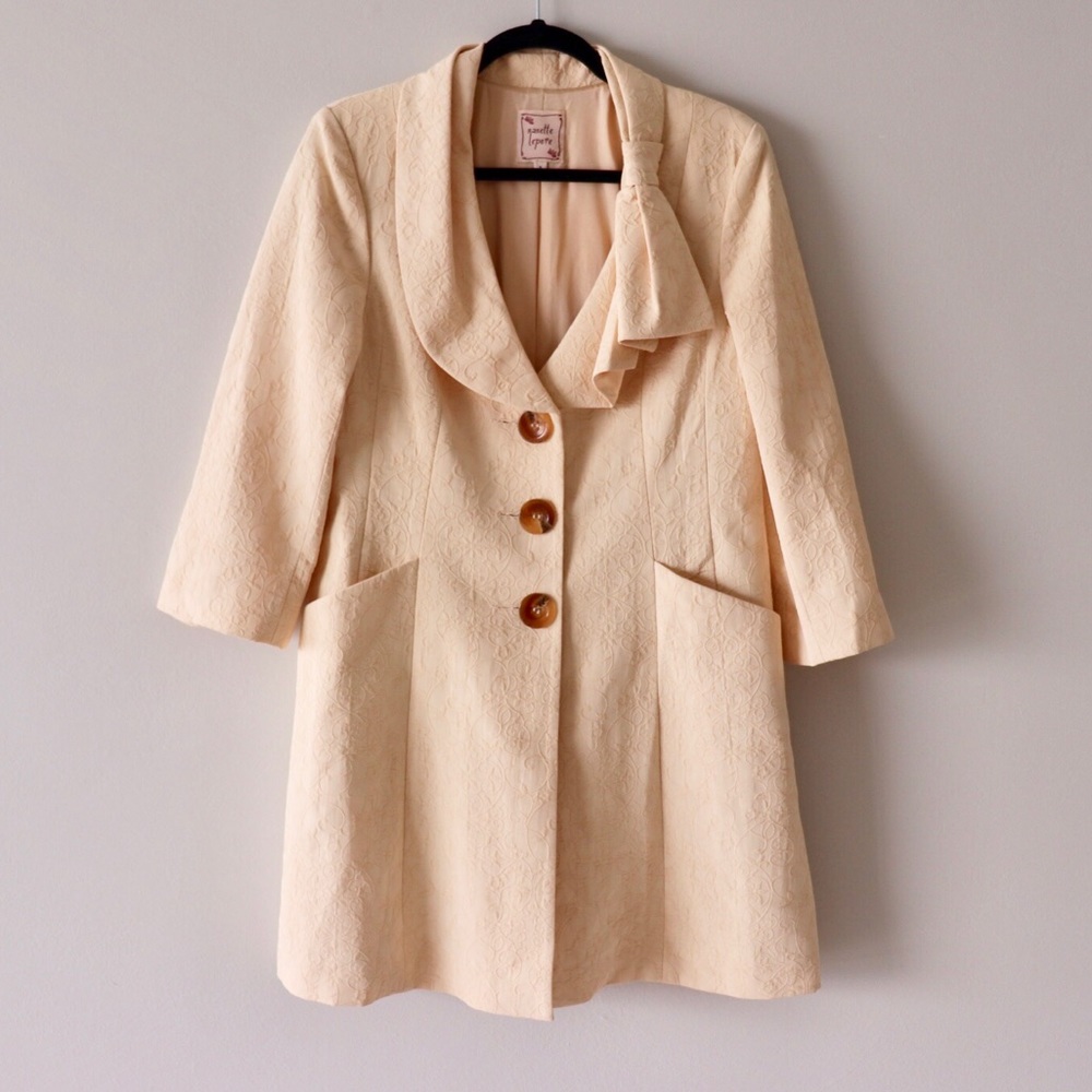 Nanette Lepore Canary Bowtie Jacquard Coat